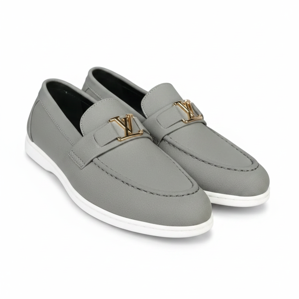 Men’s Suede Loafers  – Casual Comfort Slip-On Shoes (Grey with White Sole)