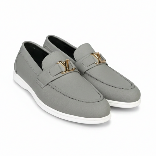 Men’s Suede Loafers  – Casual Comfort Slip-On Shoes (Grey with White Sole)