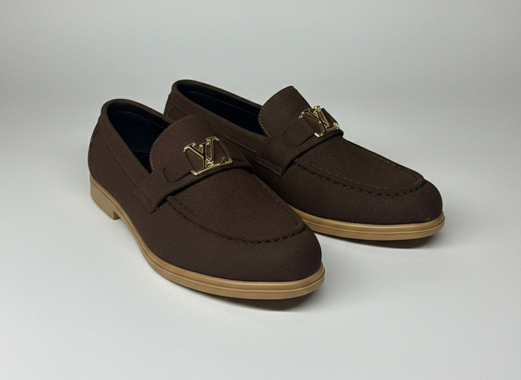 Men’s Suede Loafers  – Casual Comfort Slip-On Shoes (Brown with Honey Sole)