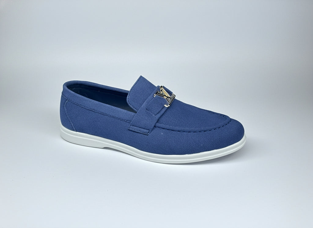 Men’s Suede Loafers  – Casual Comfort Slip-On Shoes (Blue with White Sole)