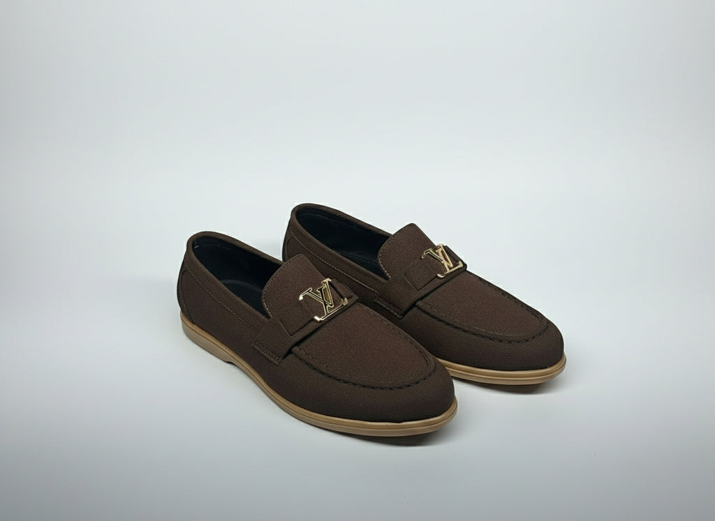 Men’s Suede Loafers  – Casual Comfort Slip-On Shoes (Brown with Honey Sole)